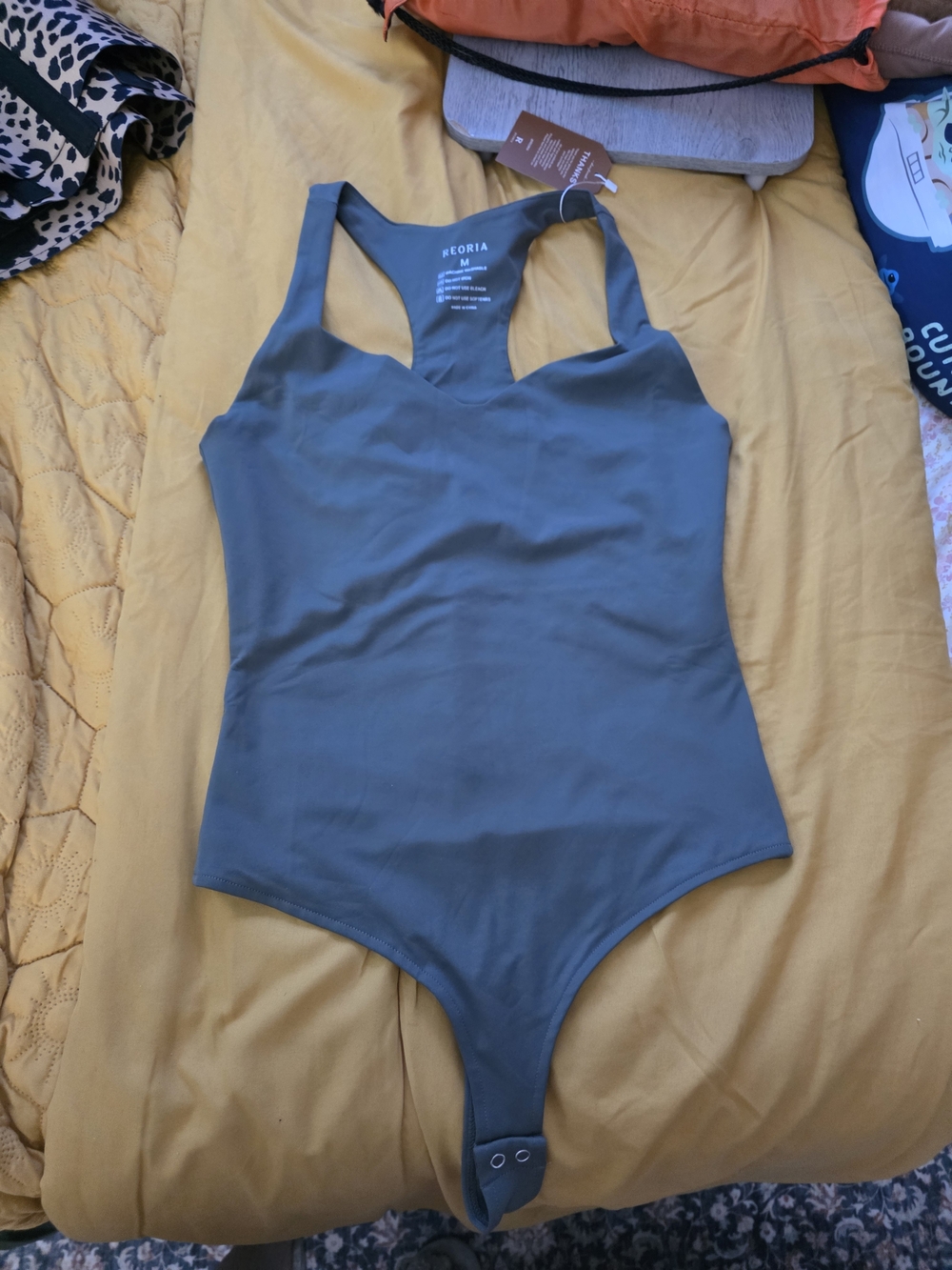ReoRia Dark Gray Scoop-Back Bodysuit